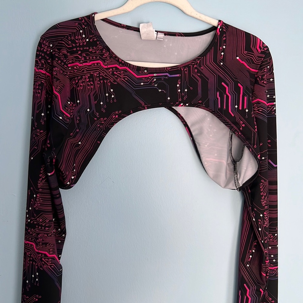 iHeartRaves Black Crop Top with Pink Circuit Print